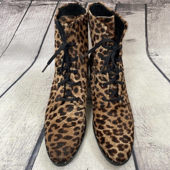 Freda Salvador Ace Bootie Women's Size 7 Lace Up Combat Boots Cheetah‎ Haircalf - Picture 3 of 13